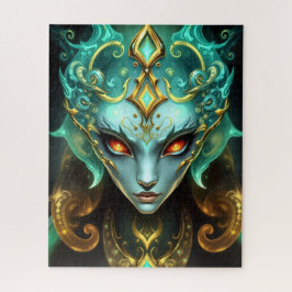Puzzle Mystical Emerald Goddess with Glowing Ember Eyes