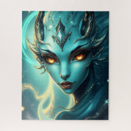 Puzzle Mystical Neon Abyss Siren with Glowing Amber Eyes
