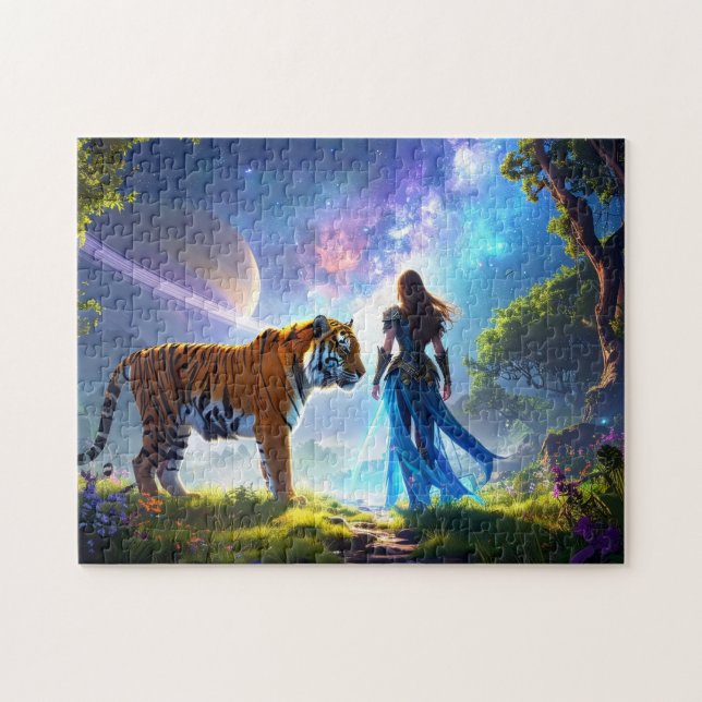 Puzzle Mystical Scifi Fantasy Tiger and Goddess Warrior  (Horizontal)