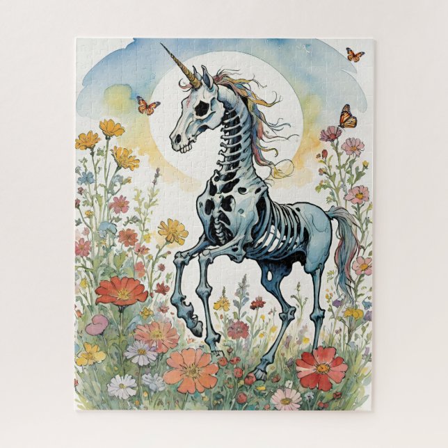 Puzzle Mystical Sunrise Unicorn Skeleton Floral (Vertical)