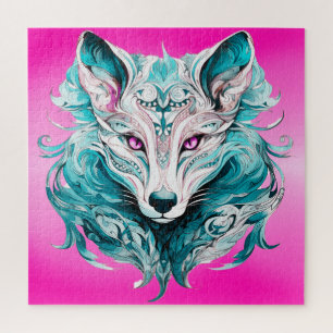 Puzzle Mystical Wolf Elegante Turquesa y Lobo Rosa