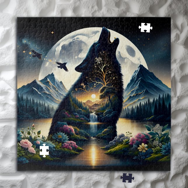 Puzzle Mystical Wolf Howling en el arte Ai Surreal de la  (Subido por el creador)