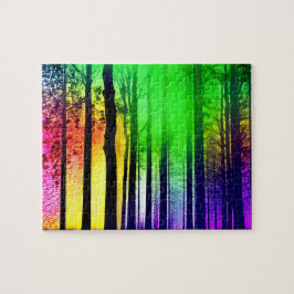 Puzzle Mysticas siluetas de árbol negro en el bosque arco