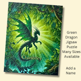 Puzzle Name, Fantasy Dragon Flying in Green Light Rays