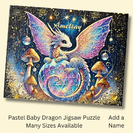 Puzzle Name, Pastel Baby Dragon Pink Blue on Dark