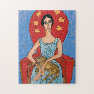 Puzzle Nancy con gato sentado