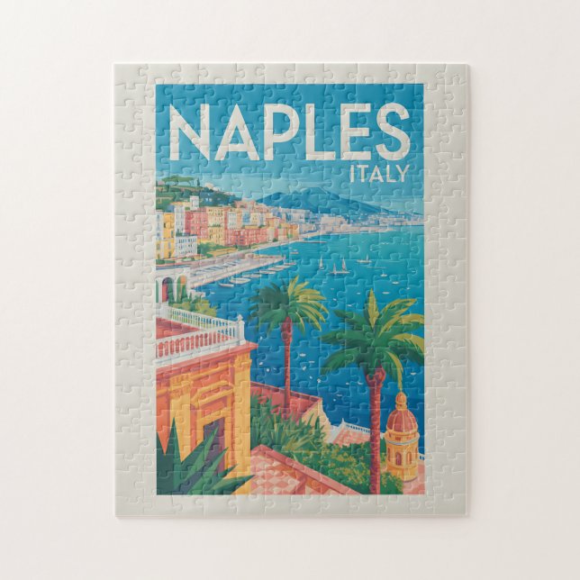 Puzzle Naples Italy Illustration Travel Art Vintage (Vertical)