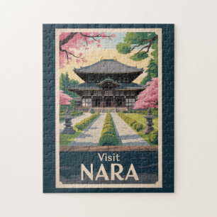 Puzzle Nara Japón Ilustración Viaje Arte Vintage