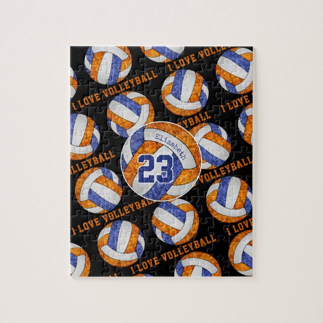 Puzzle naranja azul chicas me encanta el voleibol persona (Vertical)