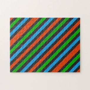 Puzzle Naranja, azul, verde, Purpurina negro rayado STayl