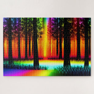 Puzzle Naranja del otro mundo y bosque arcoiris con árbol