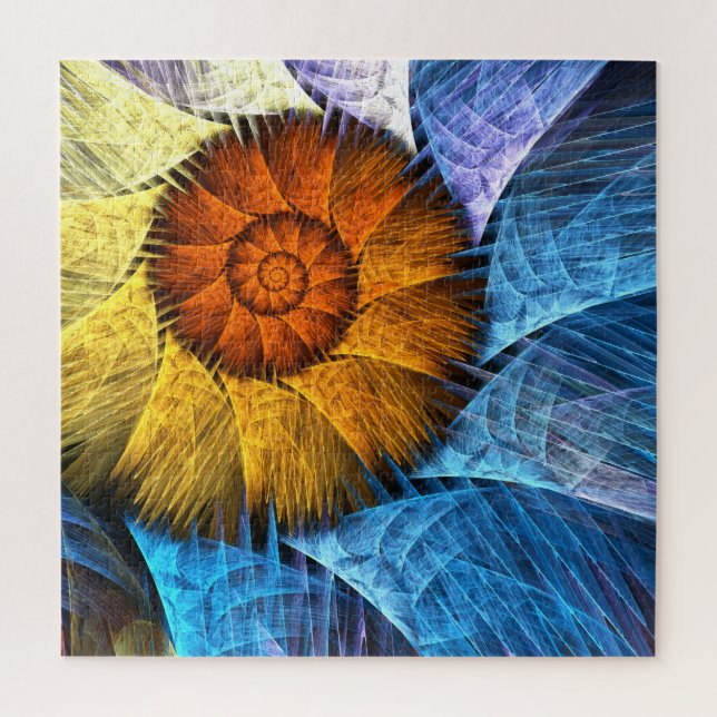 Puzzle Naranja floral Azul amarillo abstracto arte (Vertical)