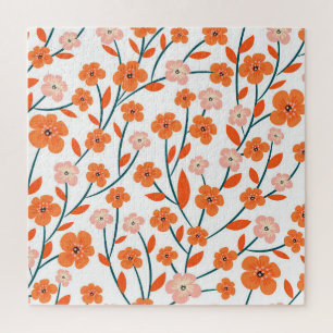 Puzzle Naranja floral Pastel blanco sin soldadura