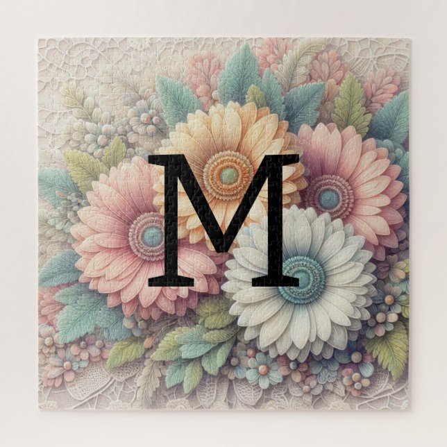 Puzzle Naranja gerbera daisises de encaje floral rosa mon (Vertical)