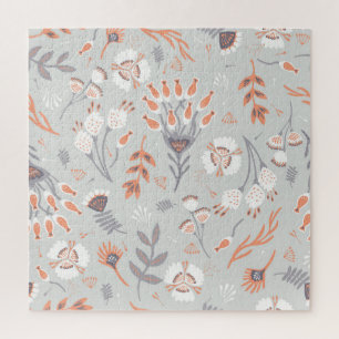 Puzzle Naranja Gris Pastel Floral: Elegancia Vintage