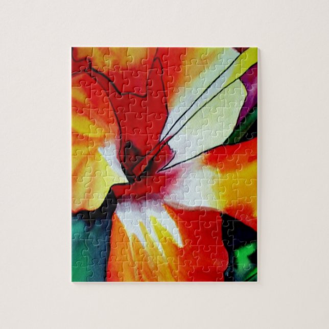 Puzzle Naranja Hibiscus flor tropical acuarela arte (Vertical)