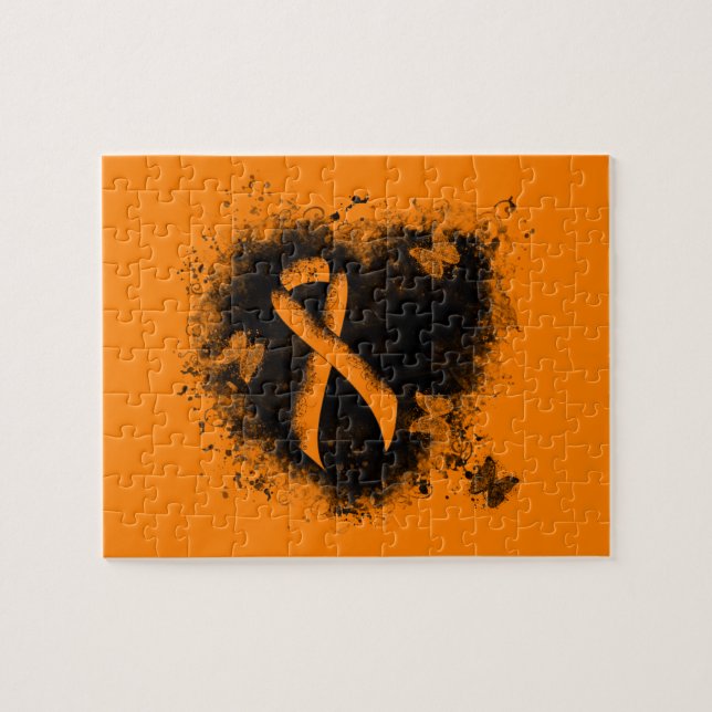Puzzle Naranja Ribbon Grunge Heart (Horizontal)
