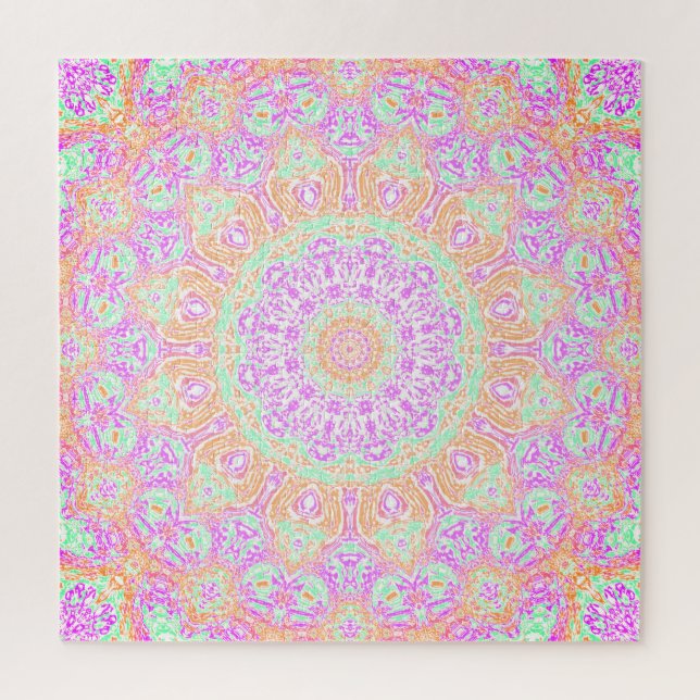 Puzzle Naranja rosa y Mandala verde (Vertical)