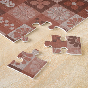 Puzzle Naranja Rústico Brown Burlap Flores deja el rompec