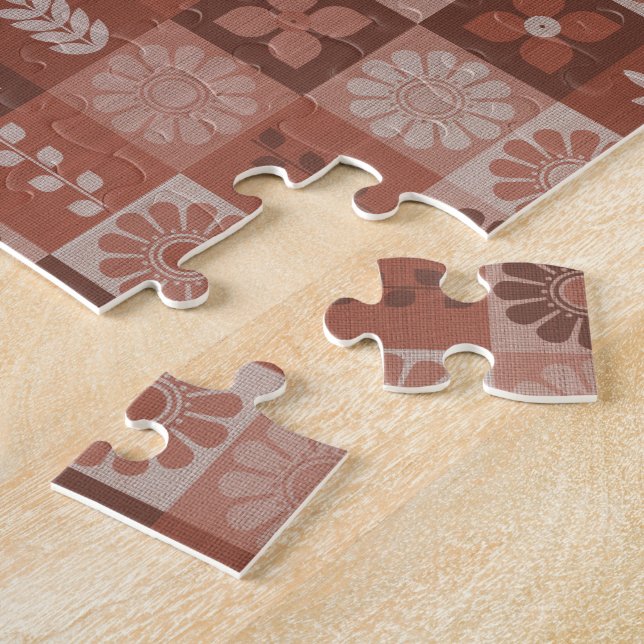 Puzzle Naranja Rústico Brown Burlap Flores deja el rompec (Lado)