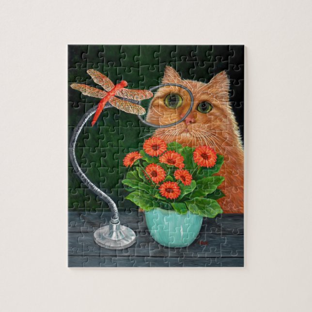 Puzzle Naranja Tabby Cat and Dragonfly (Vertical)