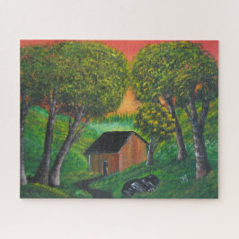 Puzzle Naranja Trapper Shack Wood Forest Landscape