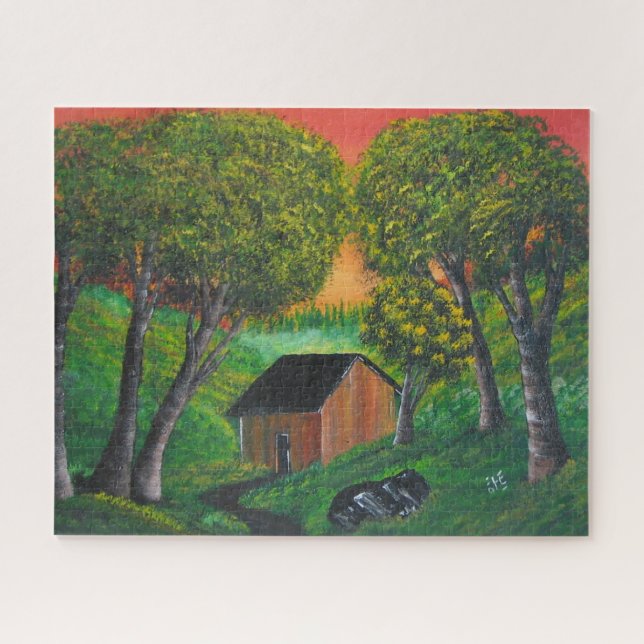 Puzzle Naranja Trapper Shack Wood Forest Landscape (Horizontal)