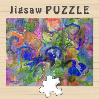 Puzzle Naranja verde azul abstracto de arte marbling -
