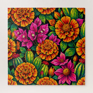 Puzzle Naranja Vibrante Magenta Marigold Cactus Tropical 