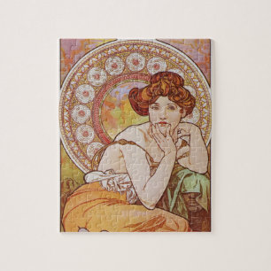 Puzzle Naranja Vintage Elegante Art Nouveau Mucha Topaz
