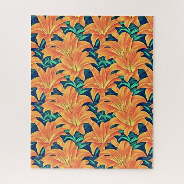 Puzzle Naranjas Day Lilis con hojas verdes (Vertical)