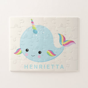 Puzzle Narral arcoiris Kawaii Patrón Pastel Nombre Azul