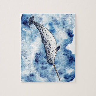 Puzzle Narwhal en un chapoteo del watercolour