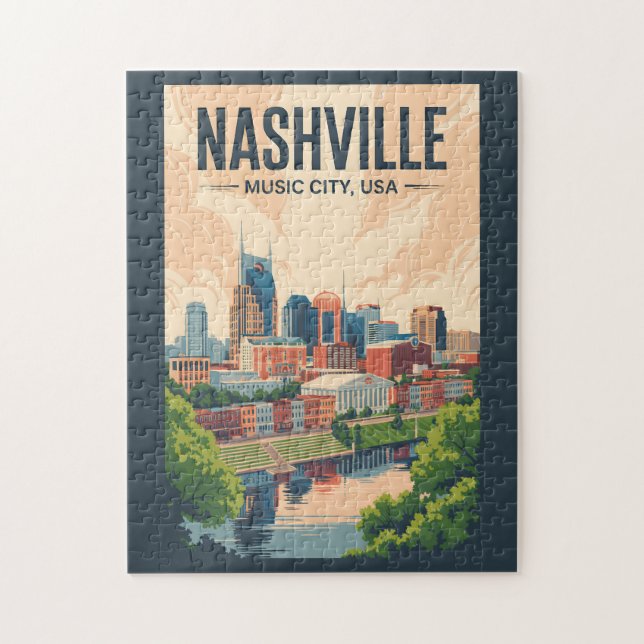 Puzzle Nashville Tennessee Skyline Travel Art Vintage (Vertical)