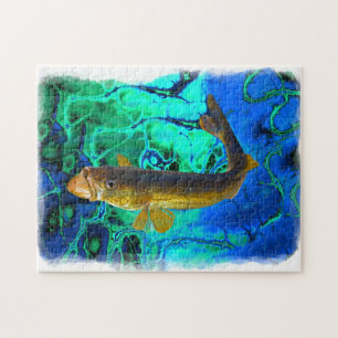 Puzzle Natación en Walleye, Pickerel Fish Art