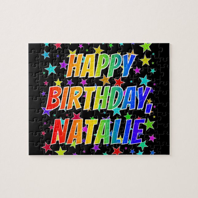 Puzzle "NATALIE" Nombre, Diversión "FELIZ CUMPLEAÑOS" (Horizontal)
