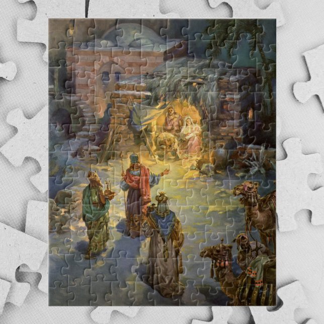 Puzzle Natividad navideña vintage con Magi visitante (Subido por el creador)