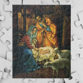 Puzzle Natividad navideña vintage, el niño Jesús en el pe