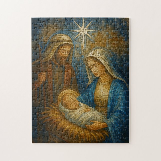 Puzzle Nativity Stained Glass Mosaic | Holy Family  (Vertical)