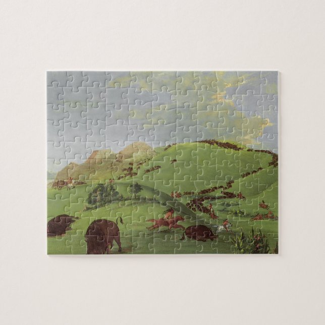 Puzzle Nativos americanos vintage, persecución de búfalos (Horizontal)