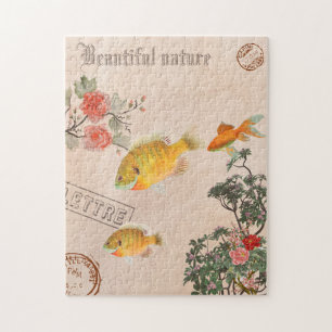 Puzzle Naturaleza moderna vintage Flores de peces vegetac