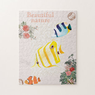 Puzzle Naturaleza Vintage Flores de pescado modernas
