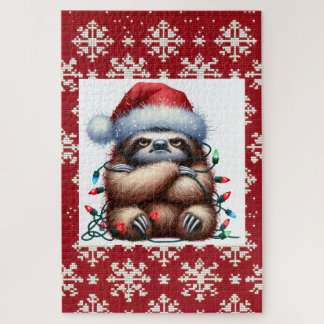 Puzzle Naughty Sloth enredado en las luces de los Navidad