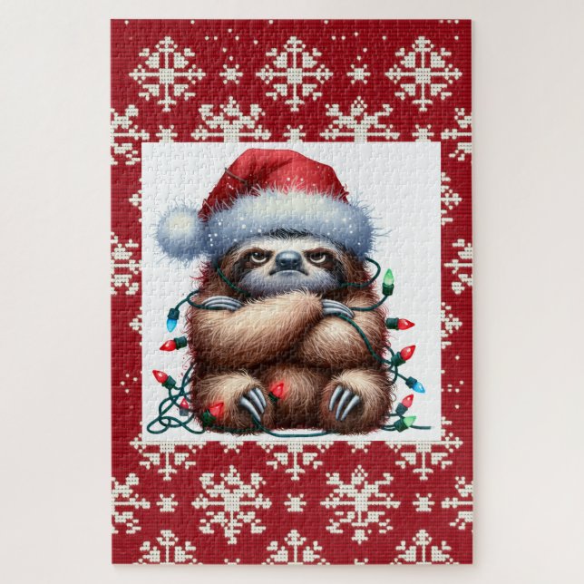 Puzzle Naughty Sloth enredado en las luces de los Navidad (Vertical)