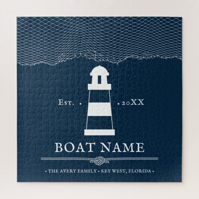 Puzzle Nautical Bote Name Faro personalizado (Vertical)