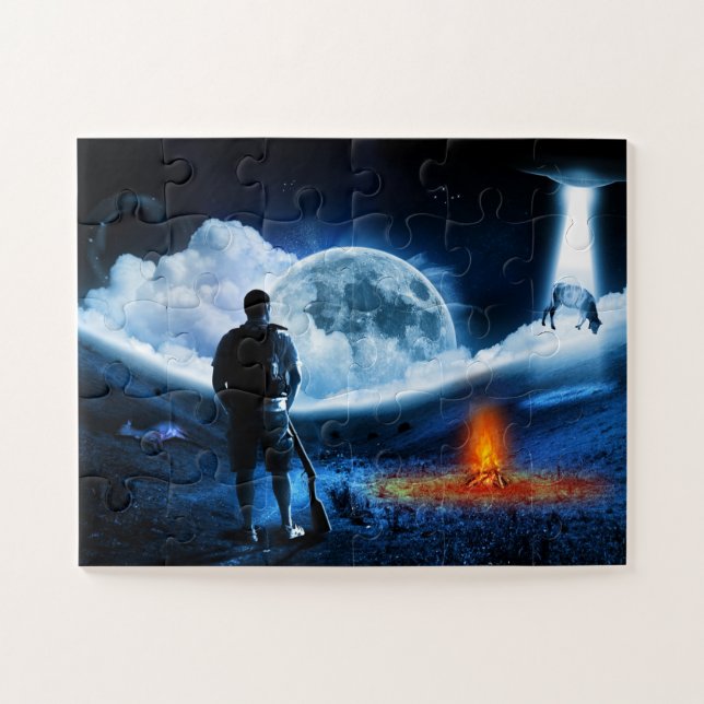 Puzzle Nave Espacial de Abducción de Ganado Alienígena OV (Horizontal)