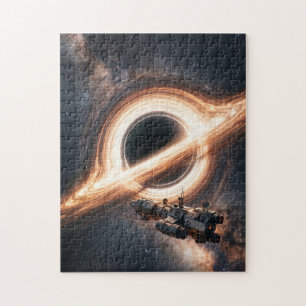 Puzzle Nave espacial navegando un agujero negro supermasi