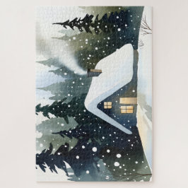 Puzzle Navidad Acuarela Cabaña de Invierno Vintage