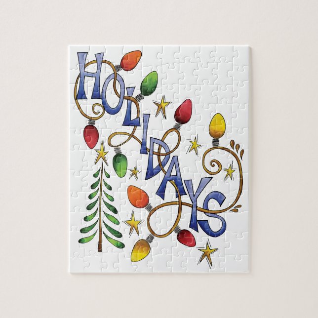 Puzzle Navidad adorable, luces y estrellas con texto fest (Vertical)