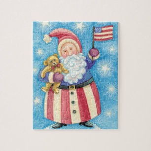 Puzzle Navidad adorable, Santa Claus patriótico con bande